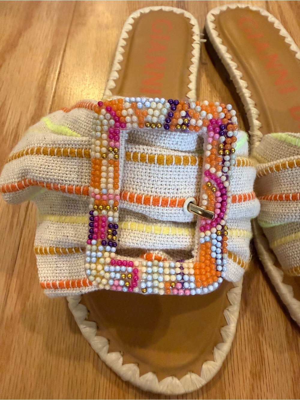 Gianni Bini Jaxson sandals Multi colored Orange Beaded Buckle Slide Sandals - Picture 5 of 9